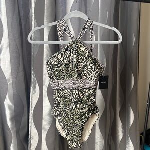 Ellen Tracy Black and White Floral One Piece Swimsuit